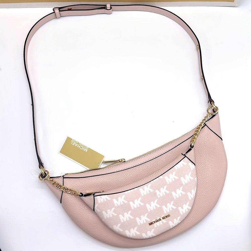 MICHAEL KORS Hollis Medium 2-in-1 Pebbled Leather and Logo Jacquard Shoulder Bag - Picture 15 of 16